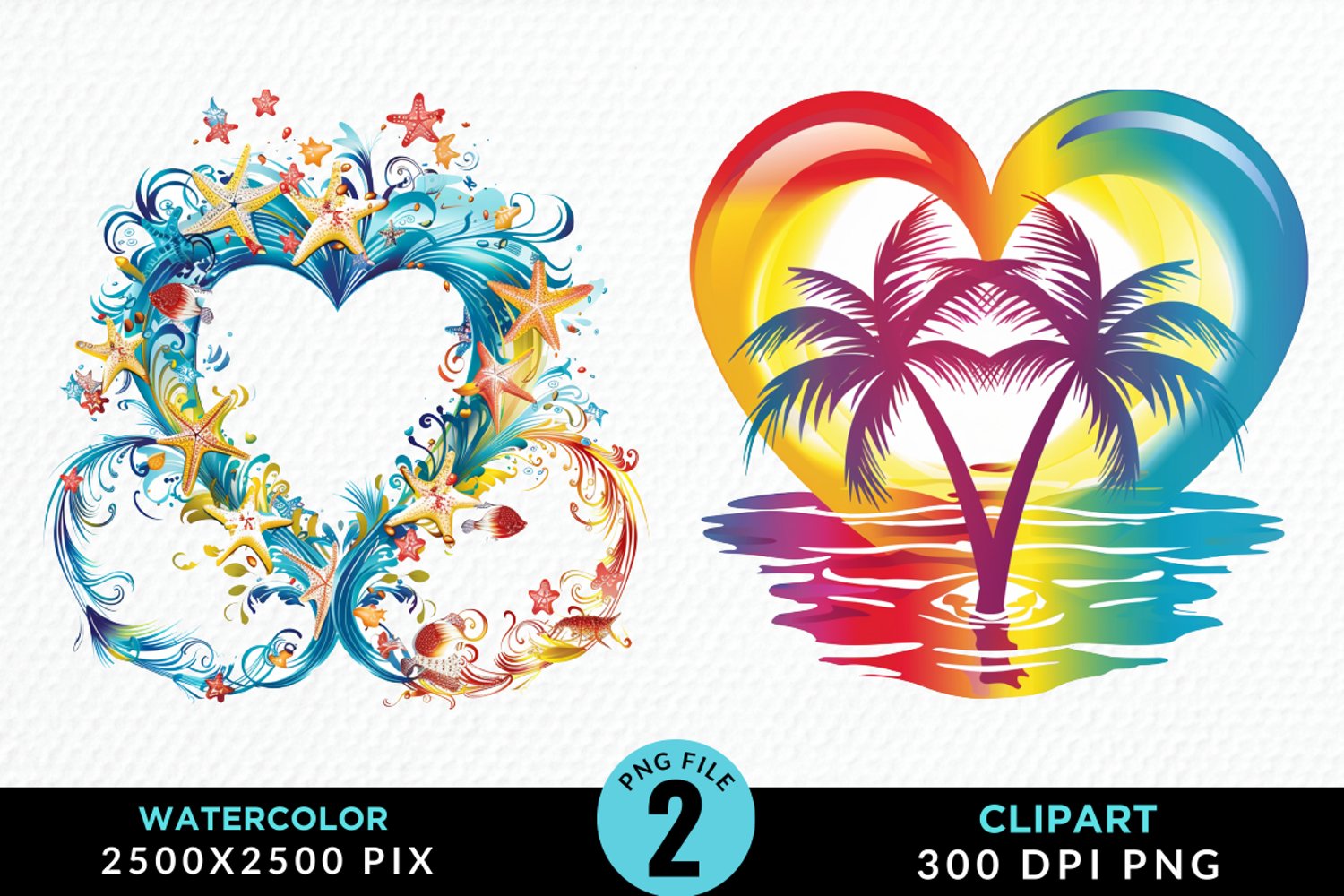 Colorful Beach Heart Artwork Clipart product image 1
