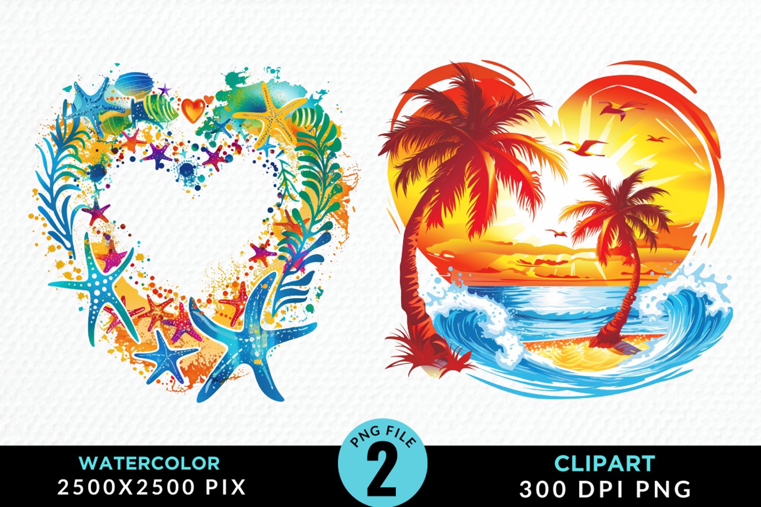 Colorful Beach Heart Artwork Clipart product image 1
