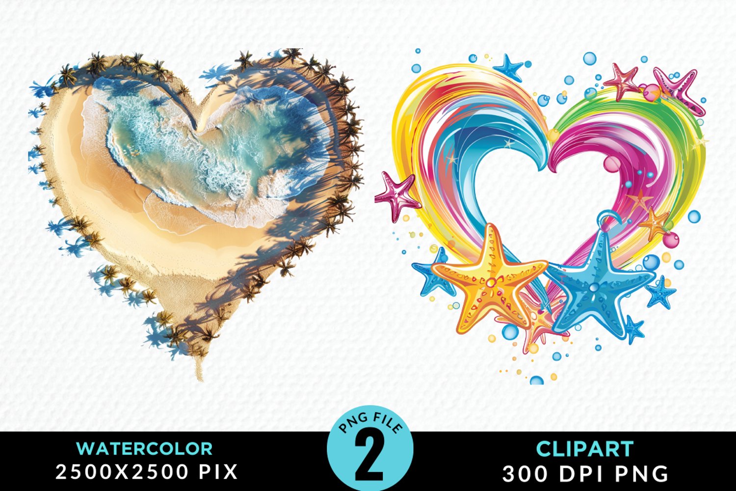 Colorful Beach Heart Artwork Clipart product image 1