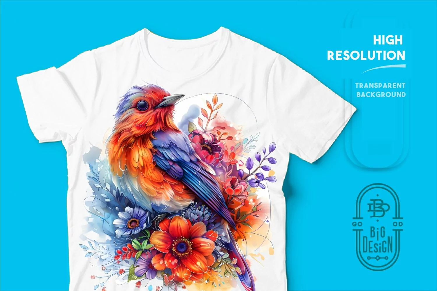 Colorful Bird Illustration with Flowers | Easter Sublimation product image 1