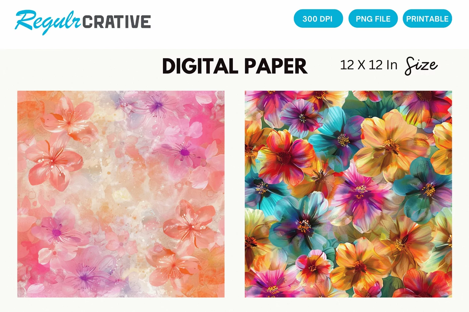 Colorful Blossom Flowers Seamless Digital Paper product image 1