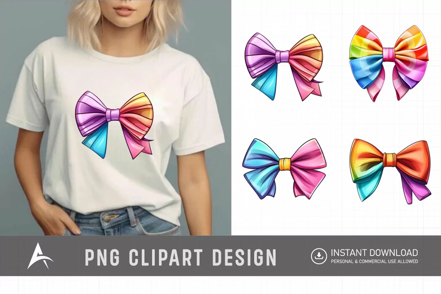 Watercolor Colorful Bows Clipart product image 1