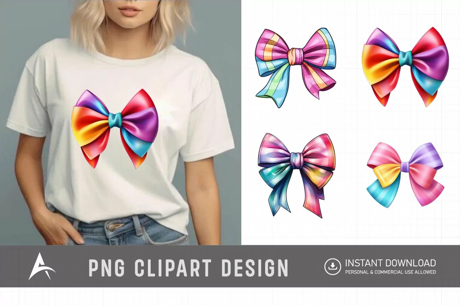 Watercolor Colorful Bows Clipart product image 1