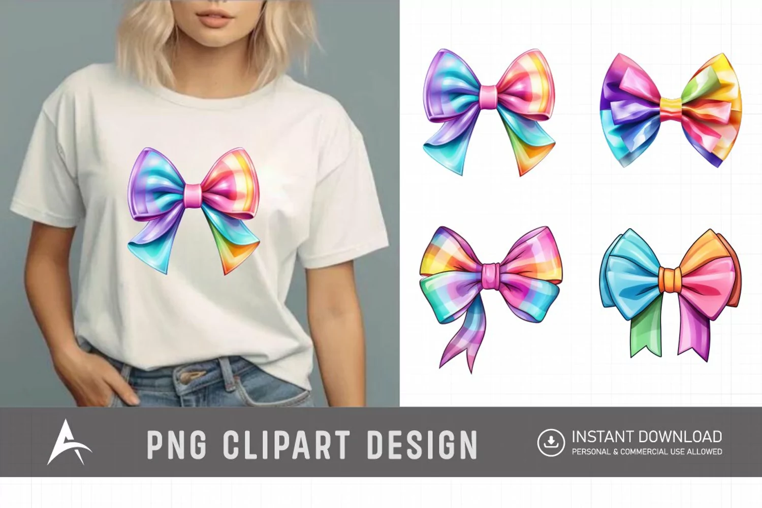 Watercolor Colorful Bows Clipart product image 1