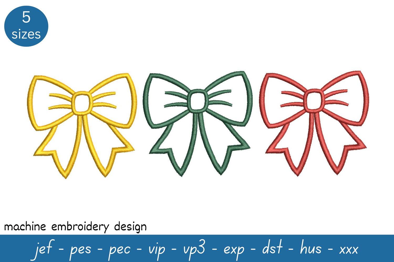 Colorful Bows Outline Embroidery Design - Machine Embroidery product image 1