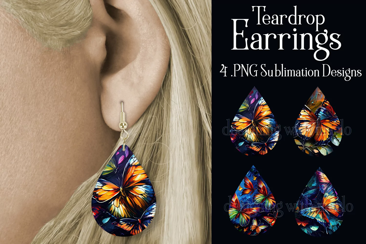 Butterfly Earrings, Teardrop Earrings, Oil Painting Earrings product image 1