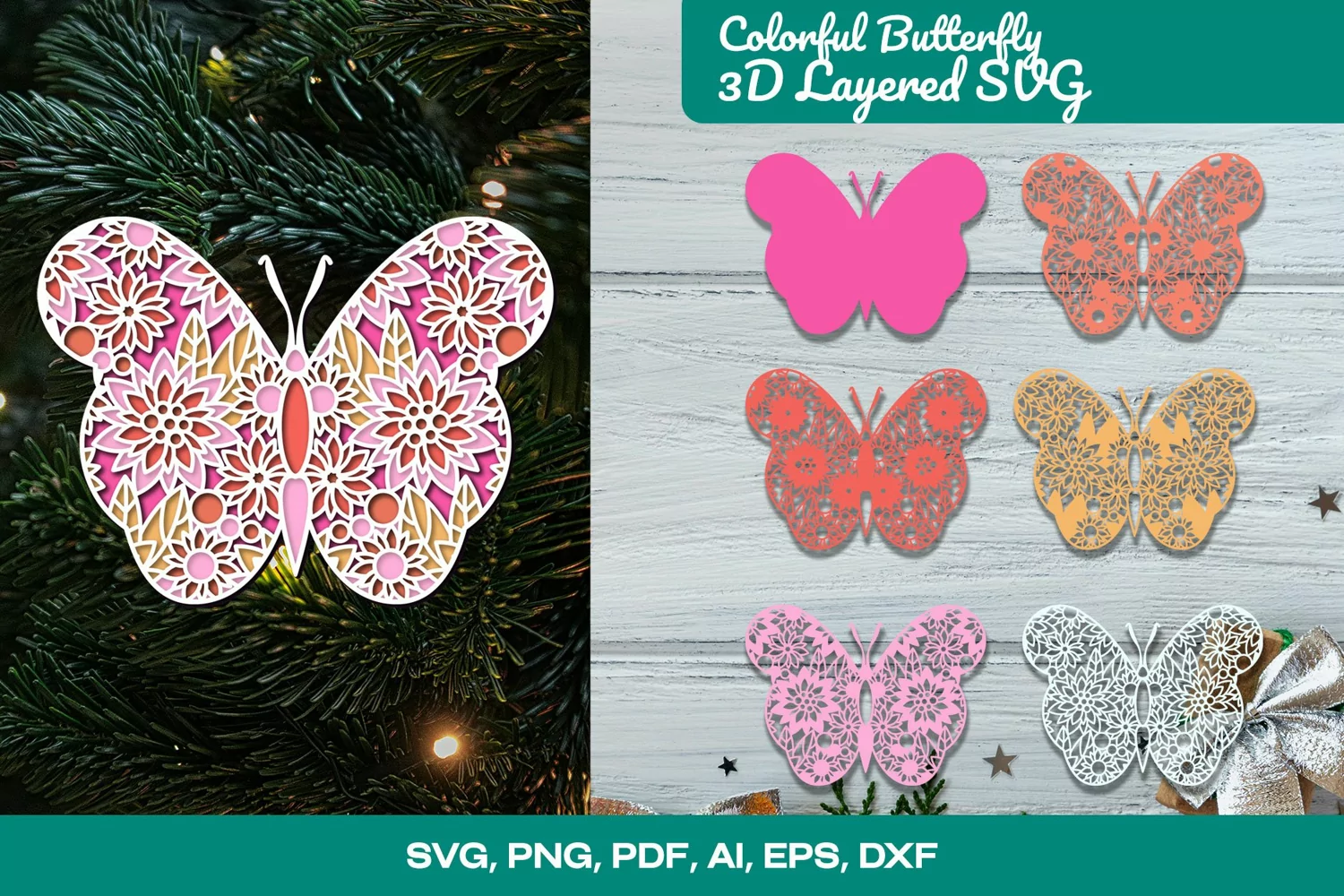 Colorful Butterfly 3D Layered SVG product image 1