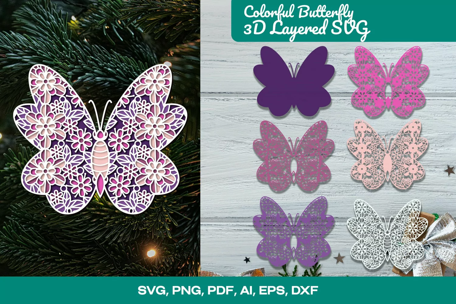 Colorful Butterfly 3D Layered SVG product image 1