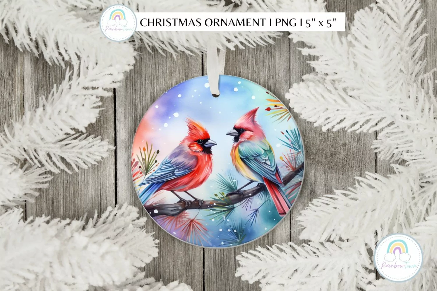 Colorful Cardinal Birds Christmas Ornament Sublimation product image 1