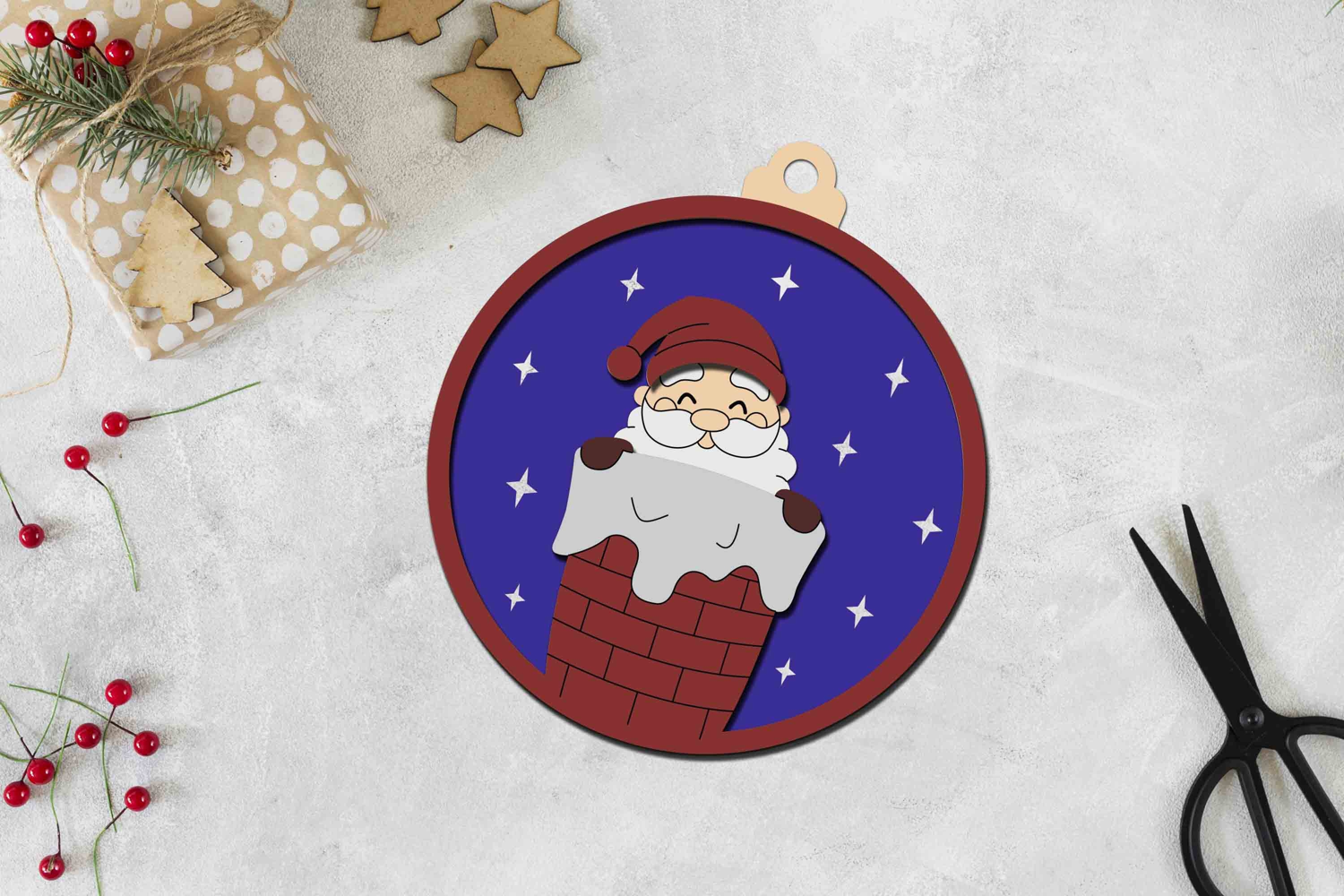 Santa in Chimney Christmas Ornament Layered Laser Cut File product image 1