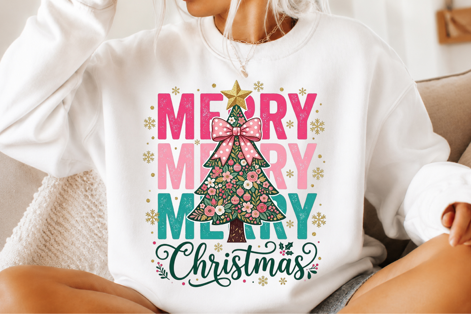 Colorful Coquette Glitter Pink Floral Christmas Tree product image 1