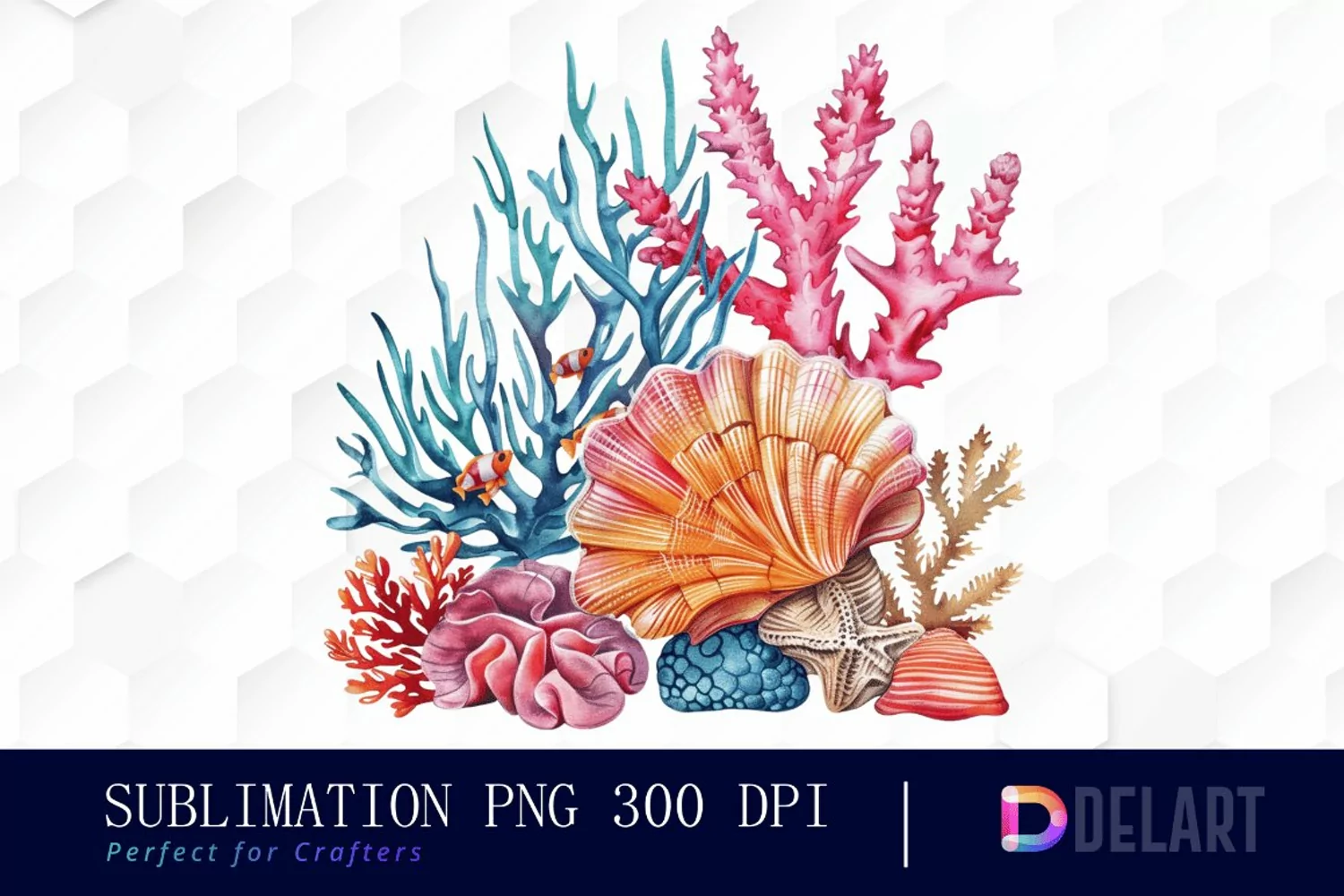 Colorful Coral Reef Sea Shell Illustration Clipart product image 1
