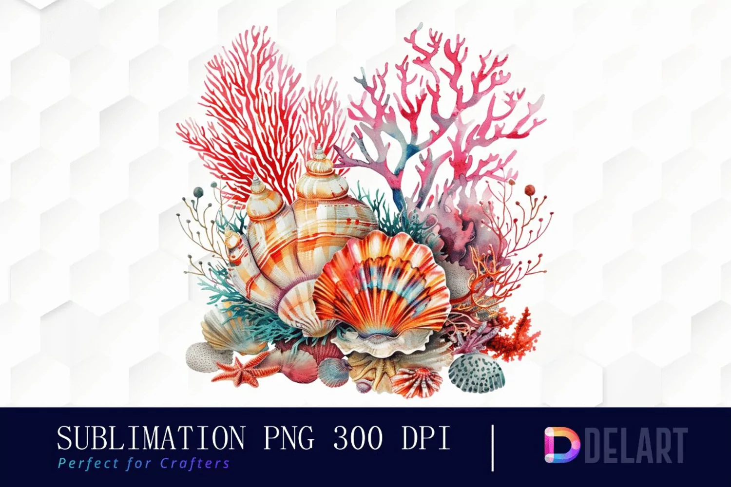 Colorful Coral Reef Sea Shell Illustration Clipart product image 1