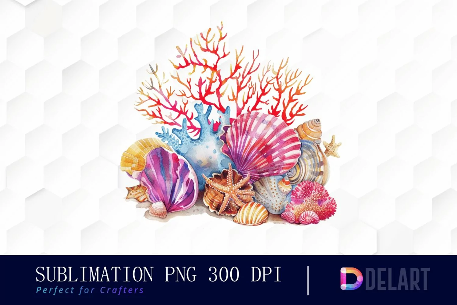 Colorful Coral Reef Sea Shell Illustration Clipart product image 1