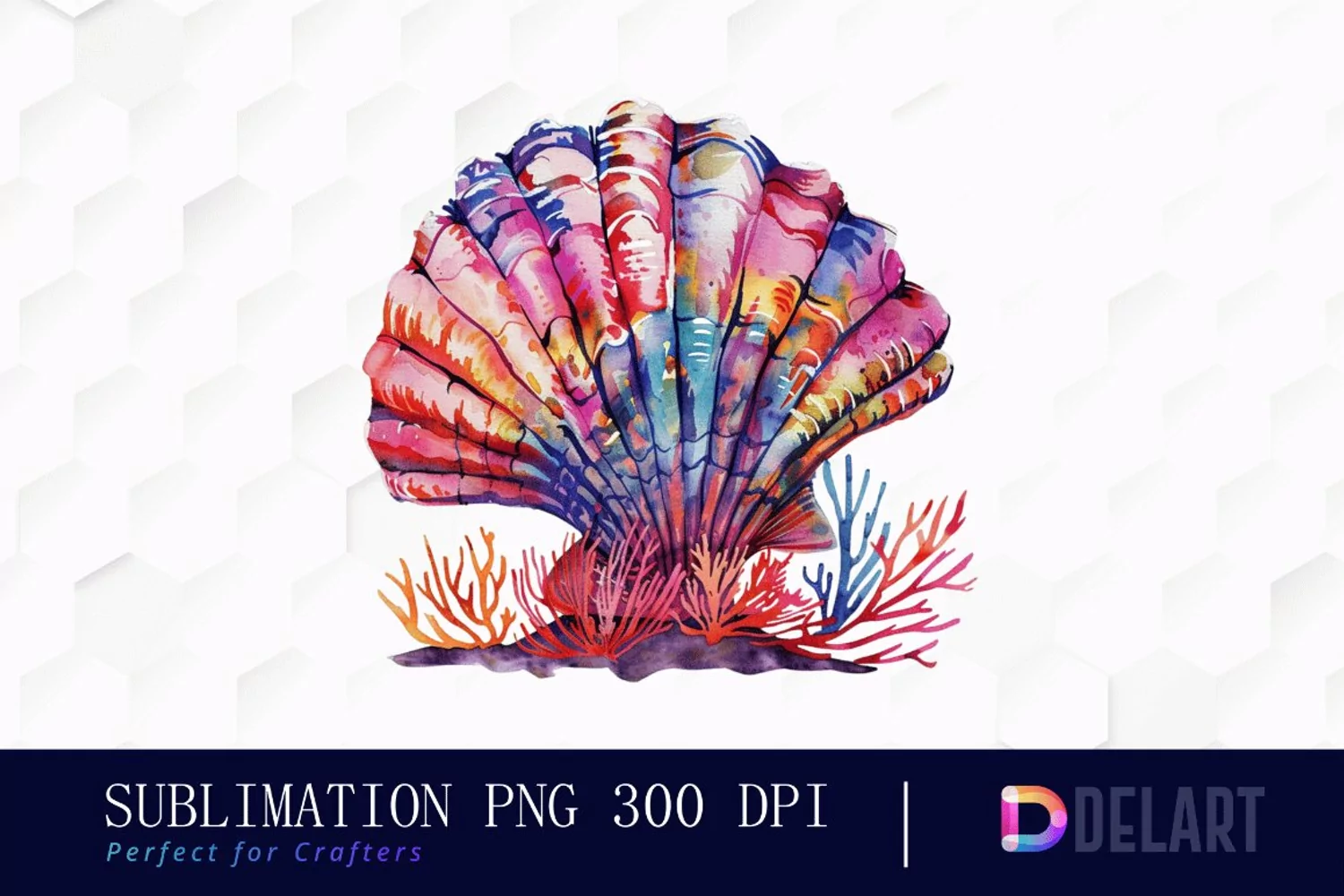Colorful Coral Reef Sea Shell Watercolor Clipart product image 1
