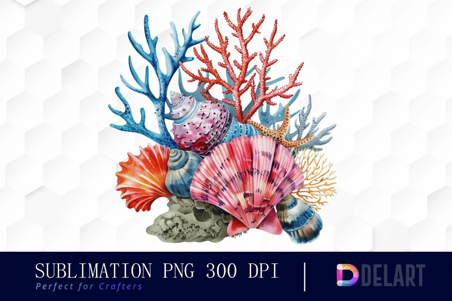 Colorful Coral Reef Sea Shell Illustration Clipart product image 1