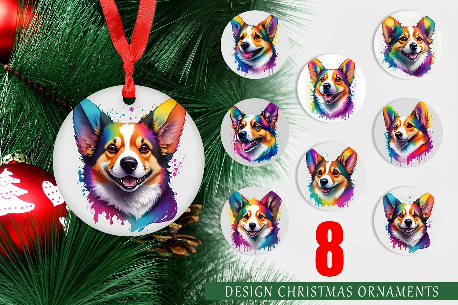 Colorful Corgi Dog Christmas Ornaments product image 1