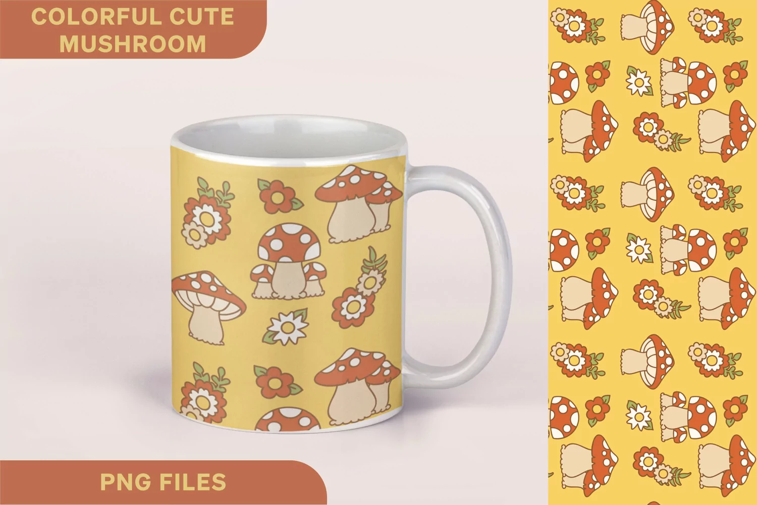 Dotted Mushrooms and Flowers, 11 oz Seamless Mug Sublimation product image 1