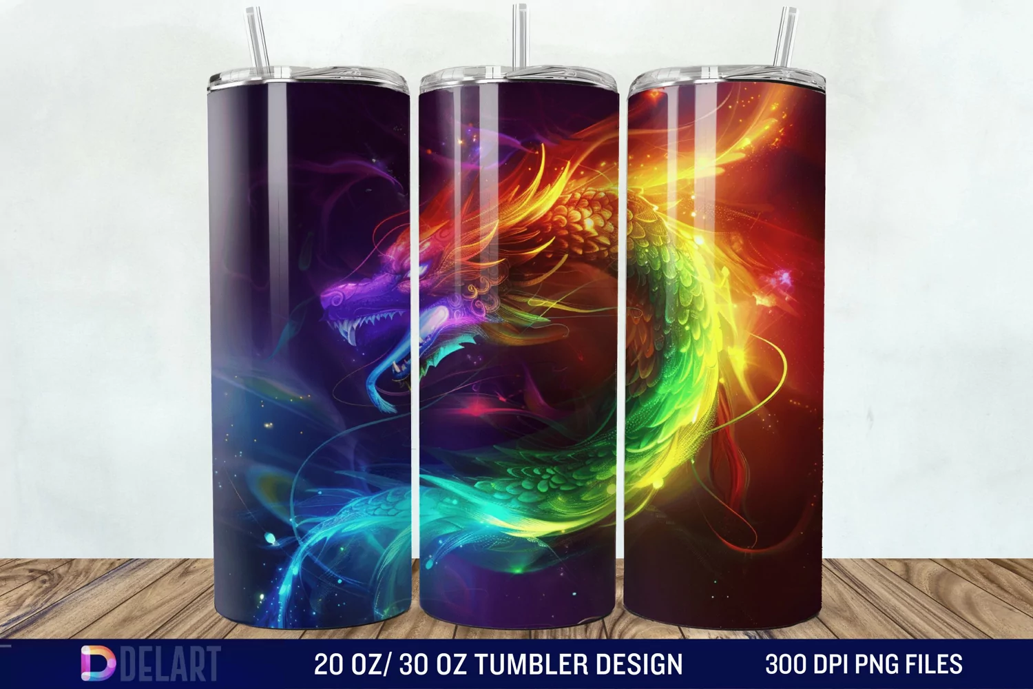3D Tranquil Desert Oasis Stained Glass Tumbler Wrap product image 1
