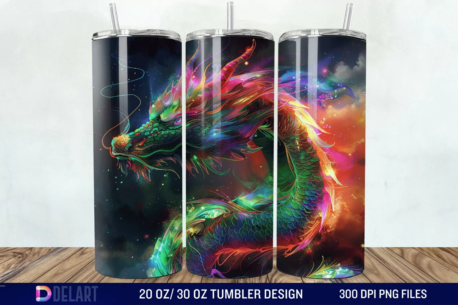 3D Tranquil Desert Oasis Stained Glass Tumbler Wrap product image 1
