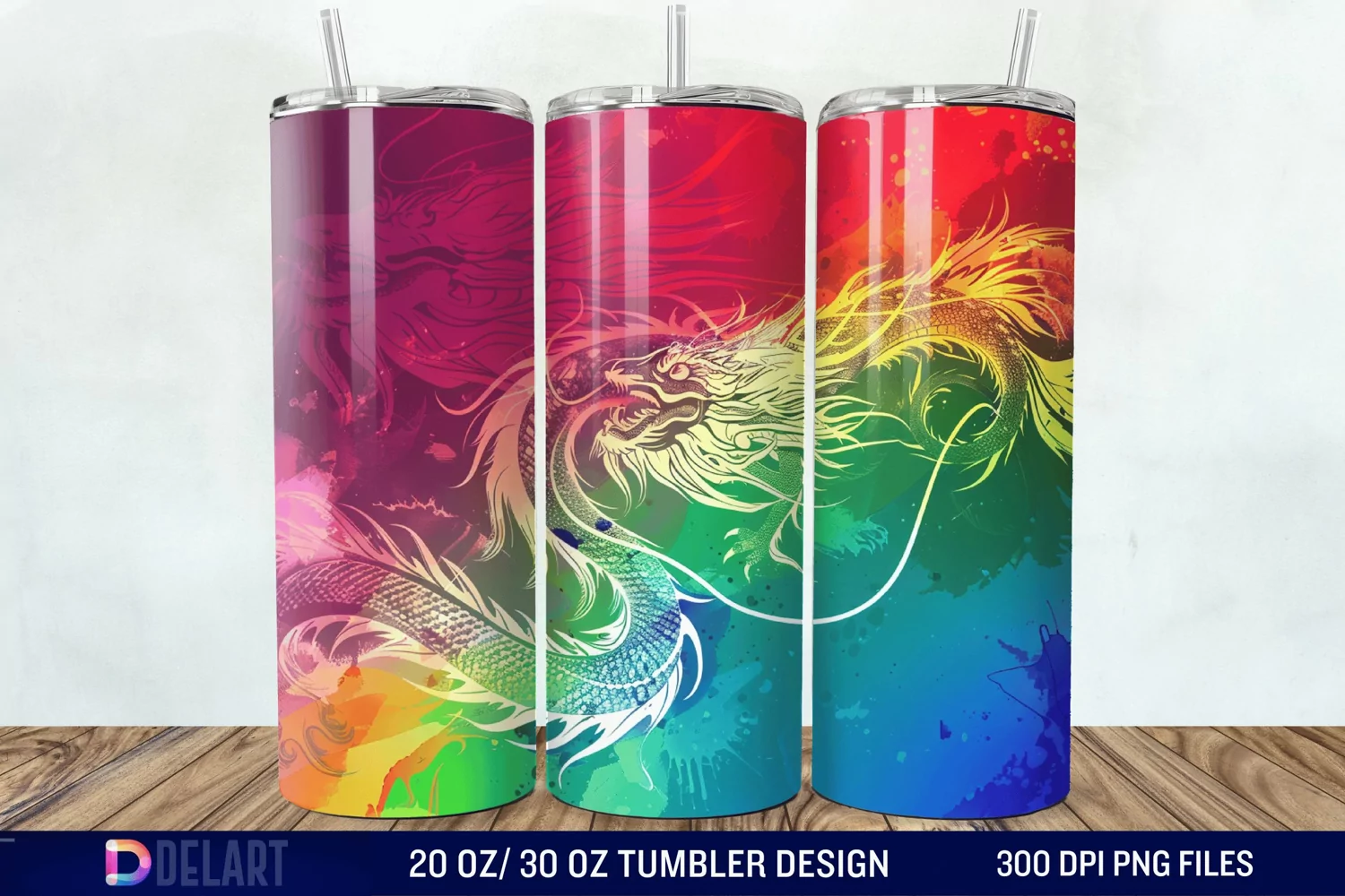3D Tranquil Desert Oasis Stained Glass Tumbler Wrap product image 1