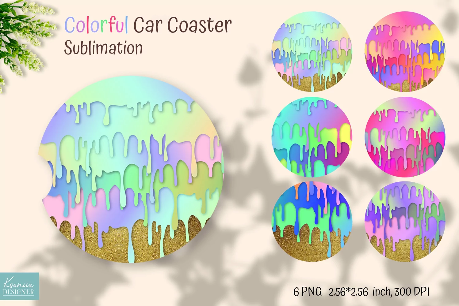 Dripping Paint PNG. colorful drip car coaster sublimation