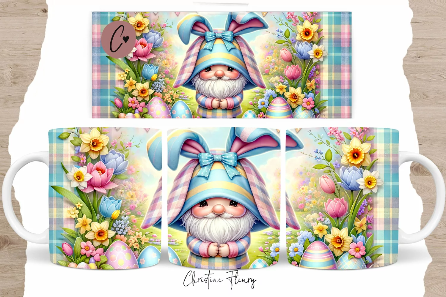 Cute Easter Gnome Mug Wrap, Gnome PNG product image 1