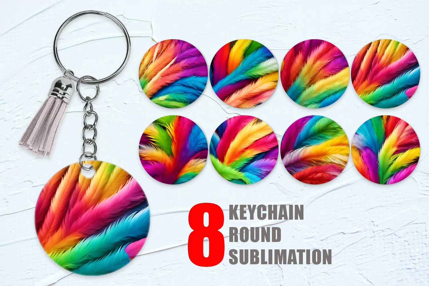 Colorful Feather Background Keychain | Keyring product image 1