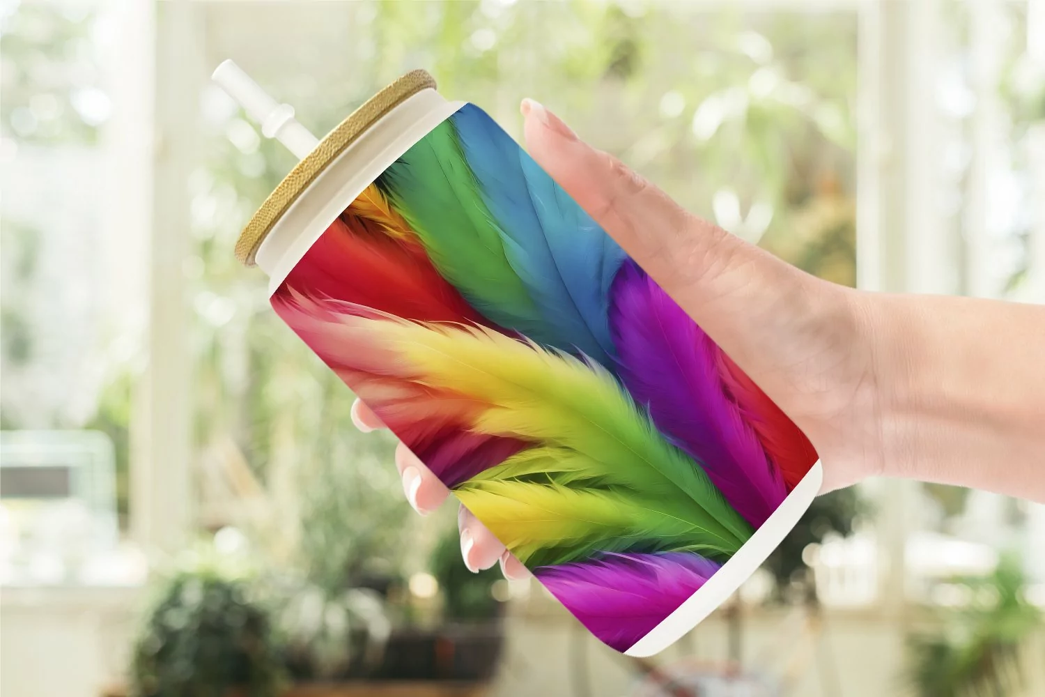Colorful Feather Background Glass Can Wraps product image 1