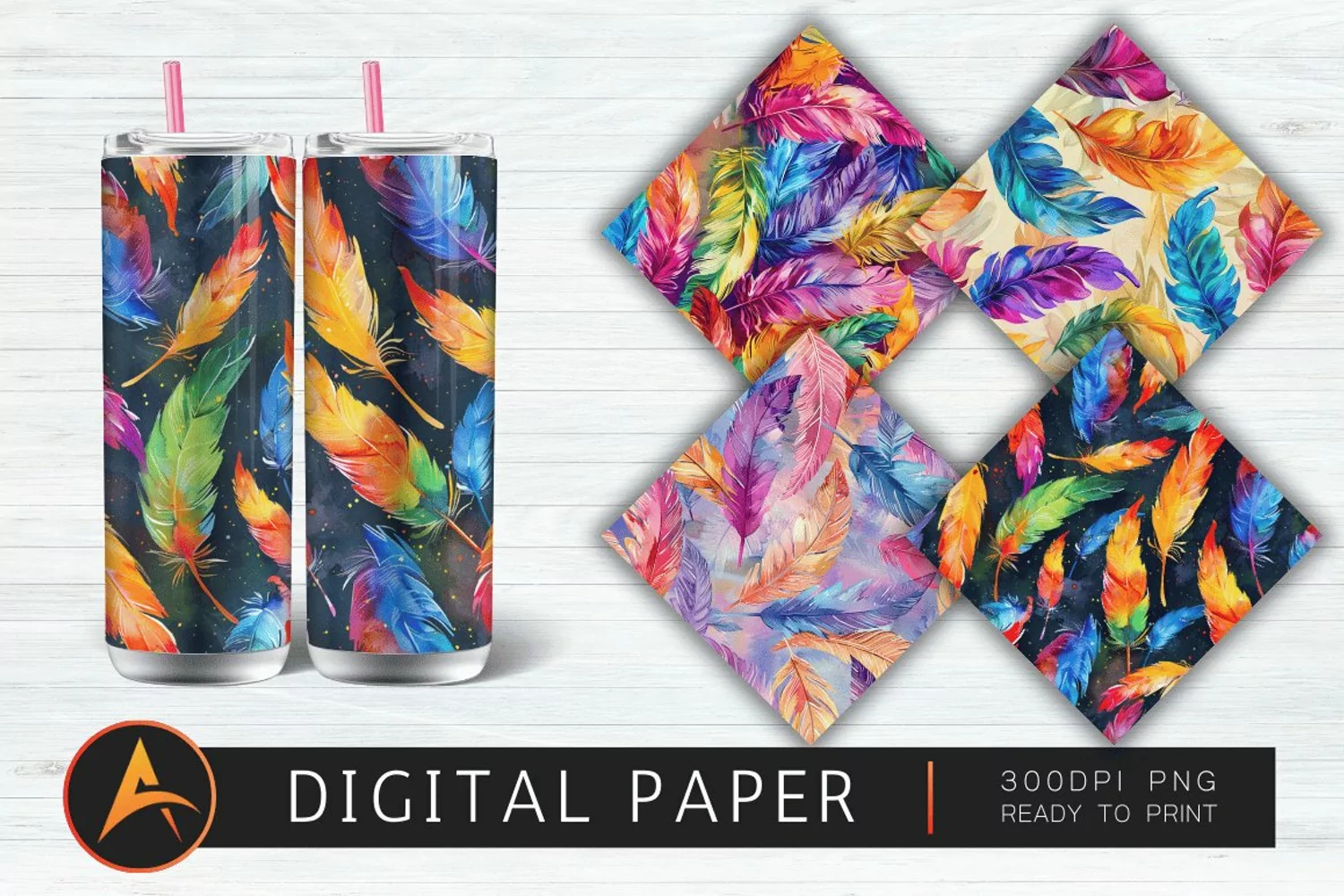 Colorful Feather Digital Paper product image 1