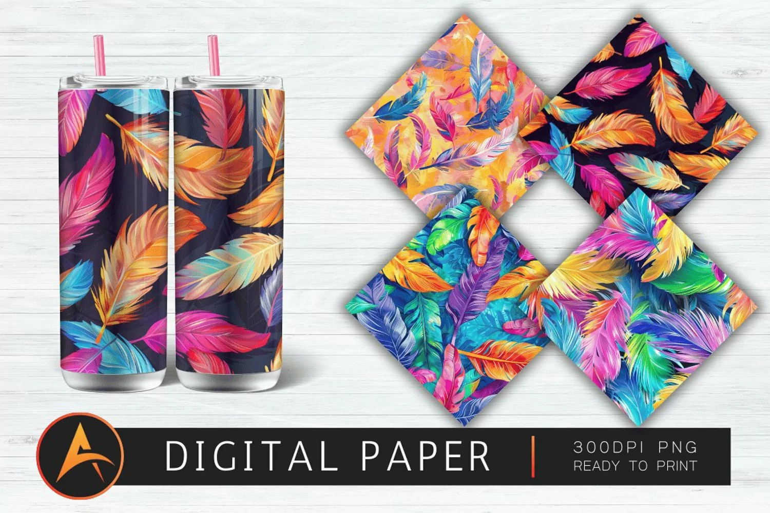 Colorful Feather Digital Paper product image 1