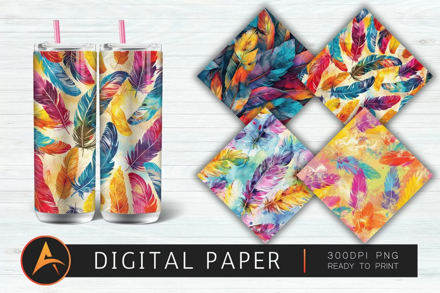 Colorful Feather Digital Paper product image 1