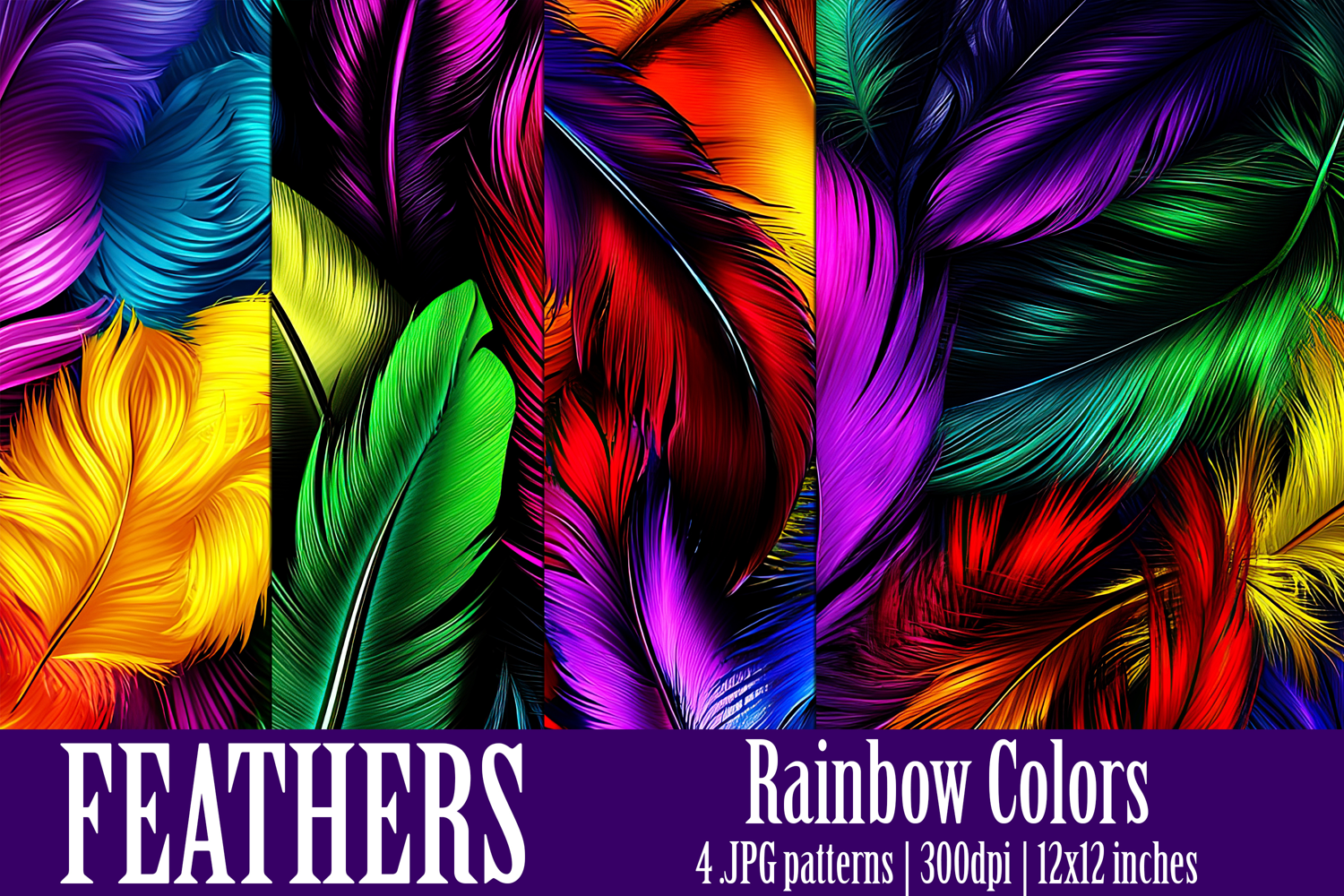 Feathers Patterns, Rainbow Color Feathers Patterns, s2 product image 1