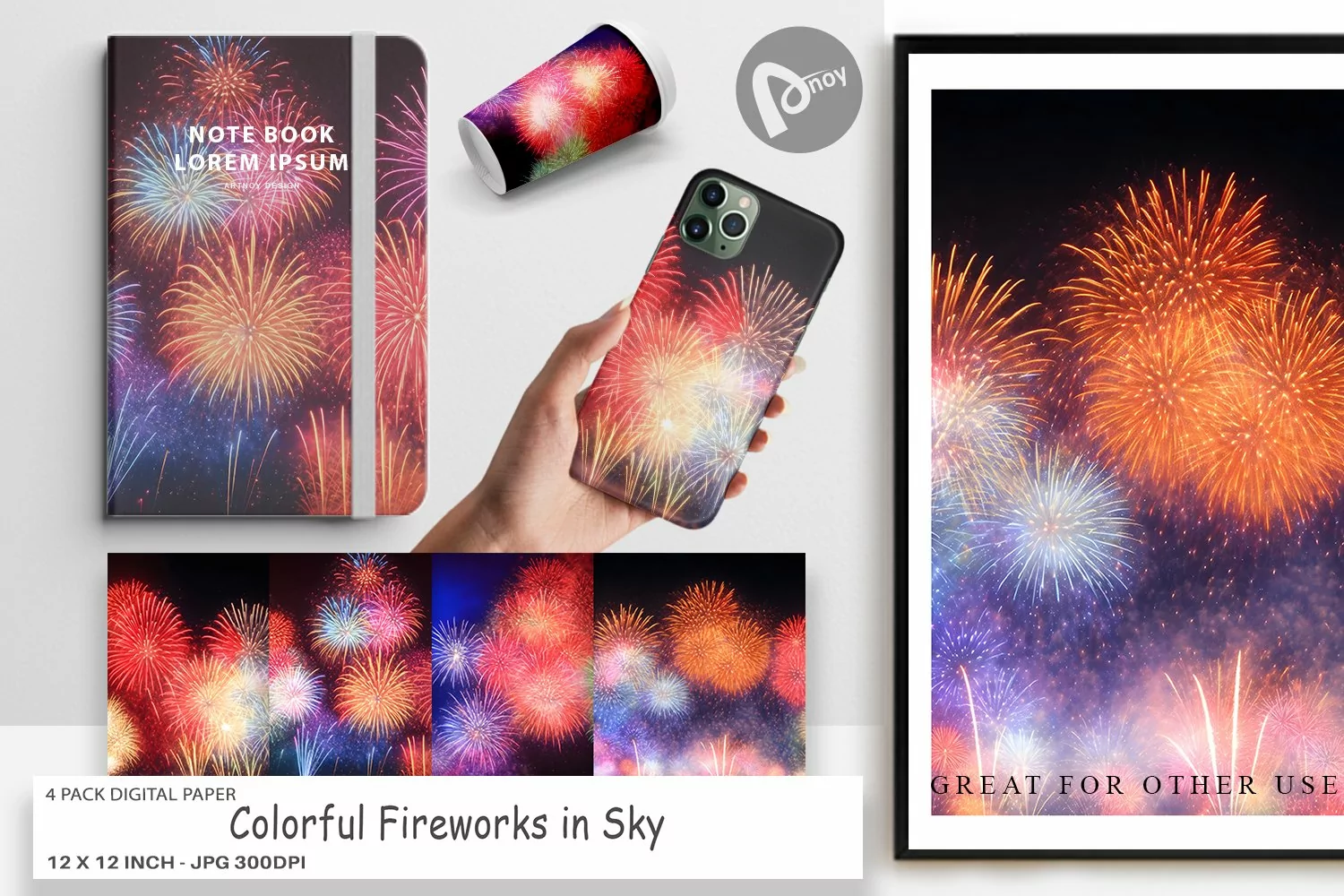 Digital Paper Colorful Fireworks in Sky product image 1