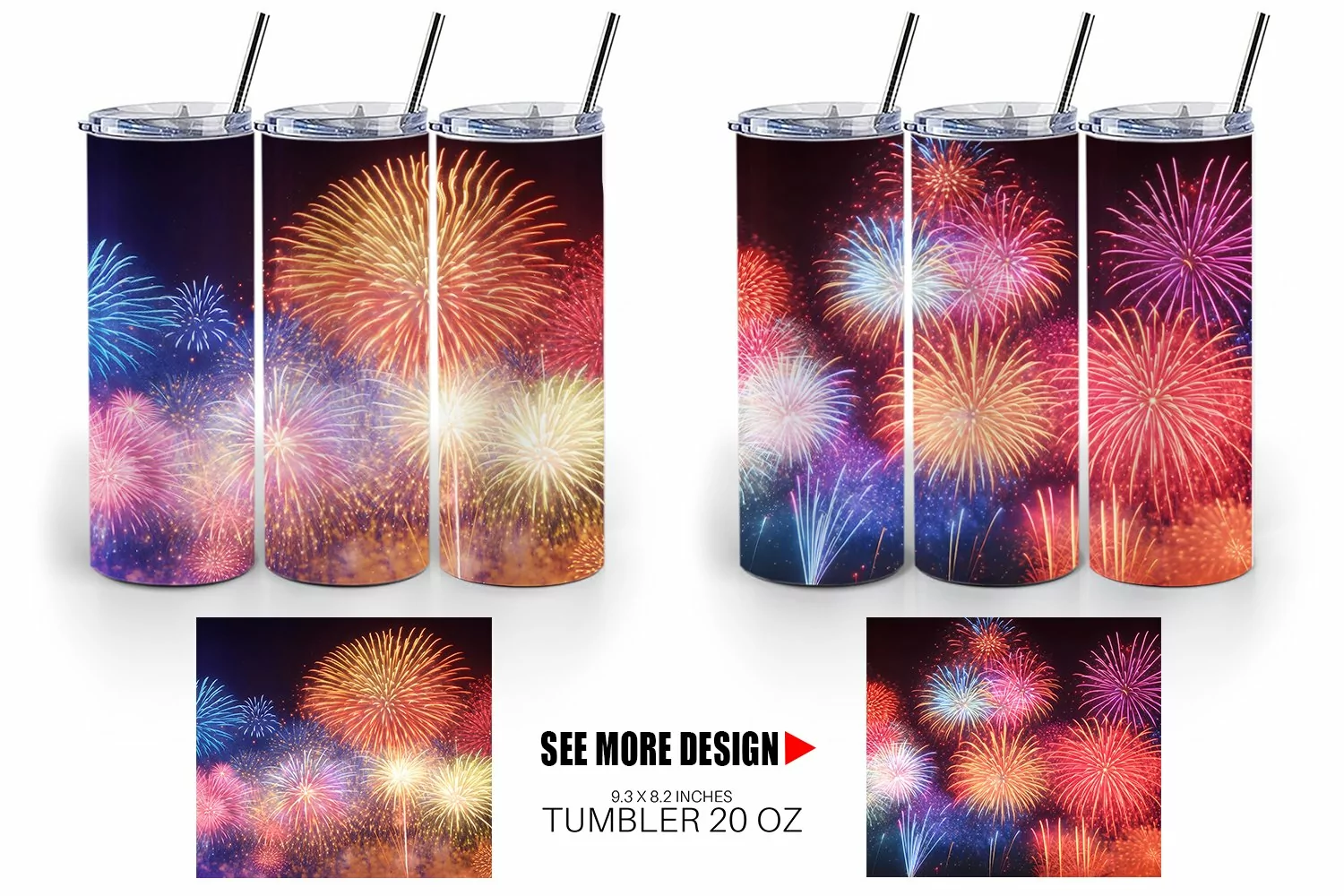 Colorful Fireworks in Sky | Tumbler Sublimation Wrap product image 1