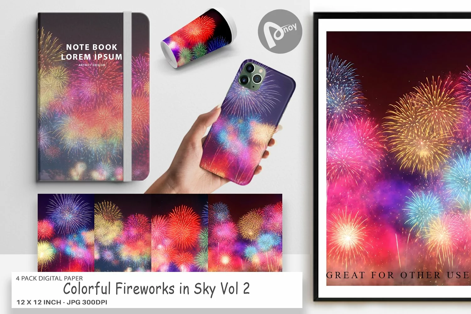 Digital Paper Colorful Fireworks in Sky product image 1