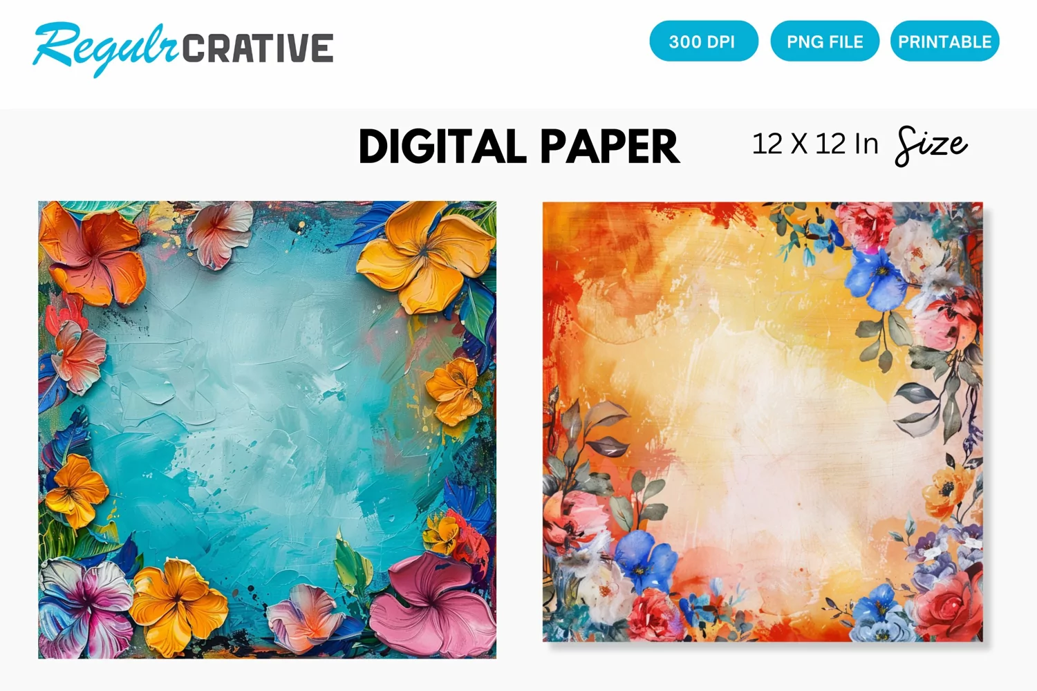Colorful Floral Frame Painting Digital Paper product image 1
