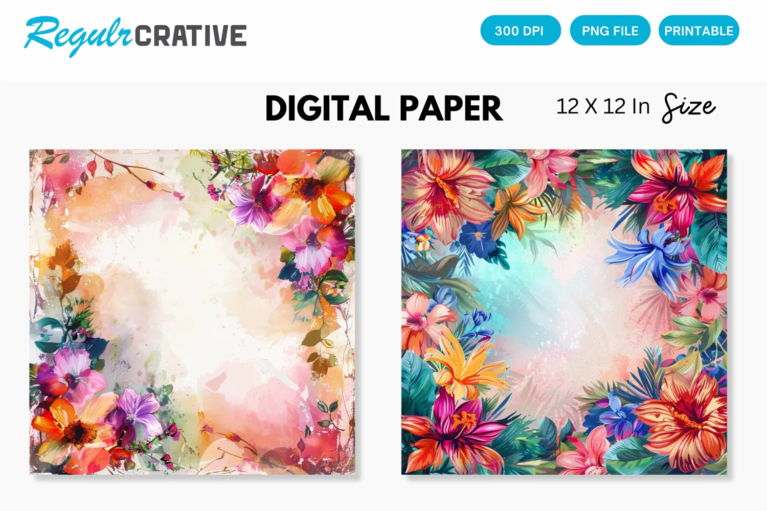 Colorful Floral Frame Painting Digital Paper product image 1