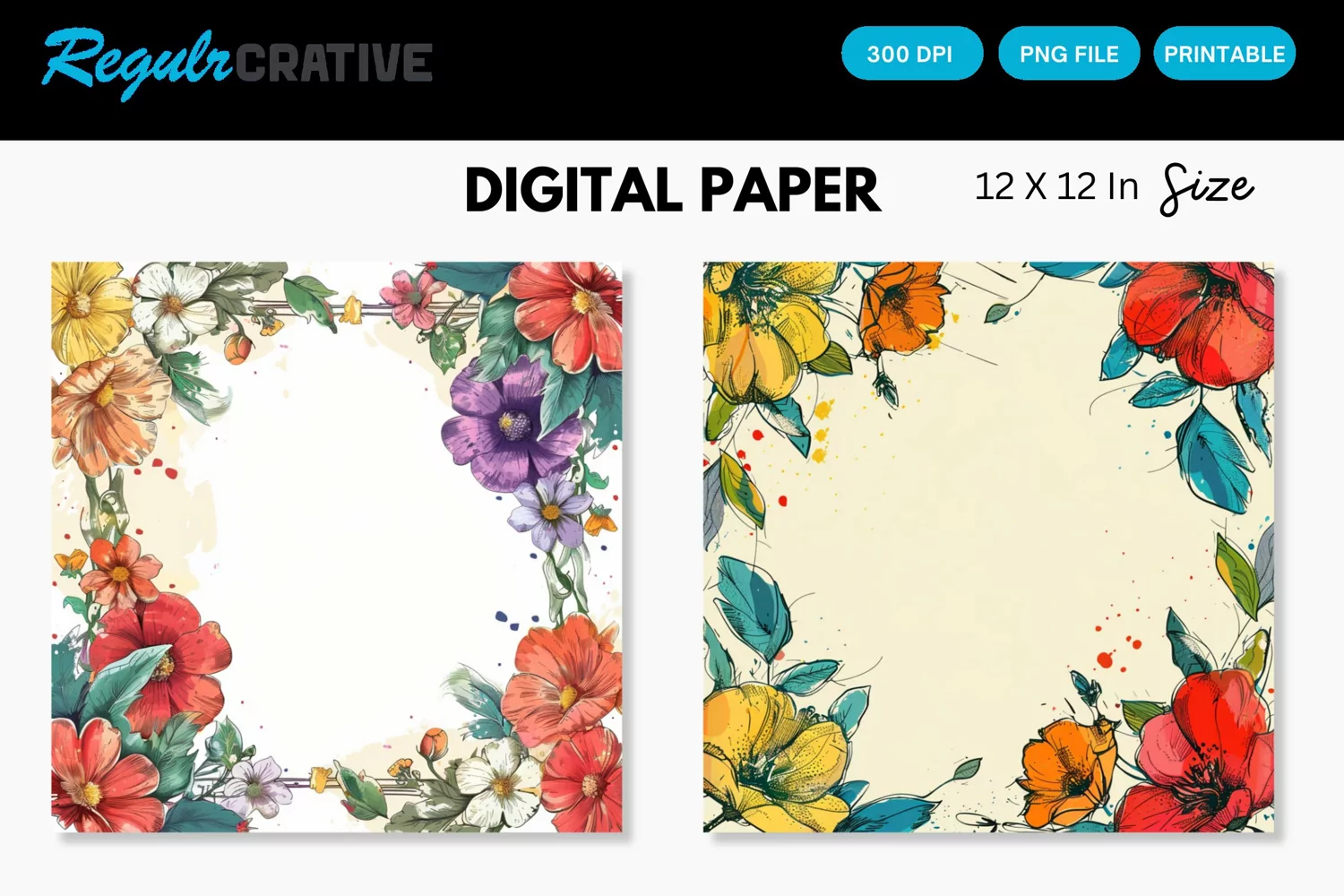 Colorful Floral Frames Digital Paper, Floral Frames Pattern product image 1