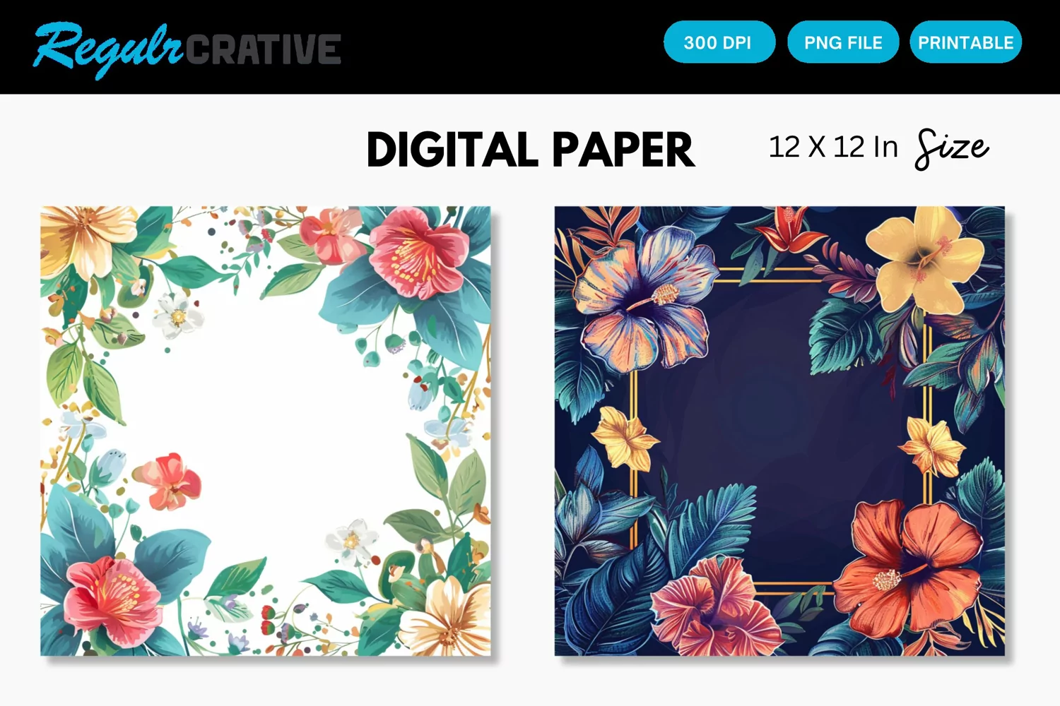 Colorful Floral Frames Digital Paper, Floral Frames Pattern product image 1