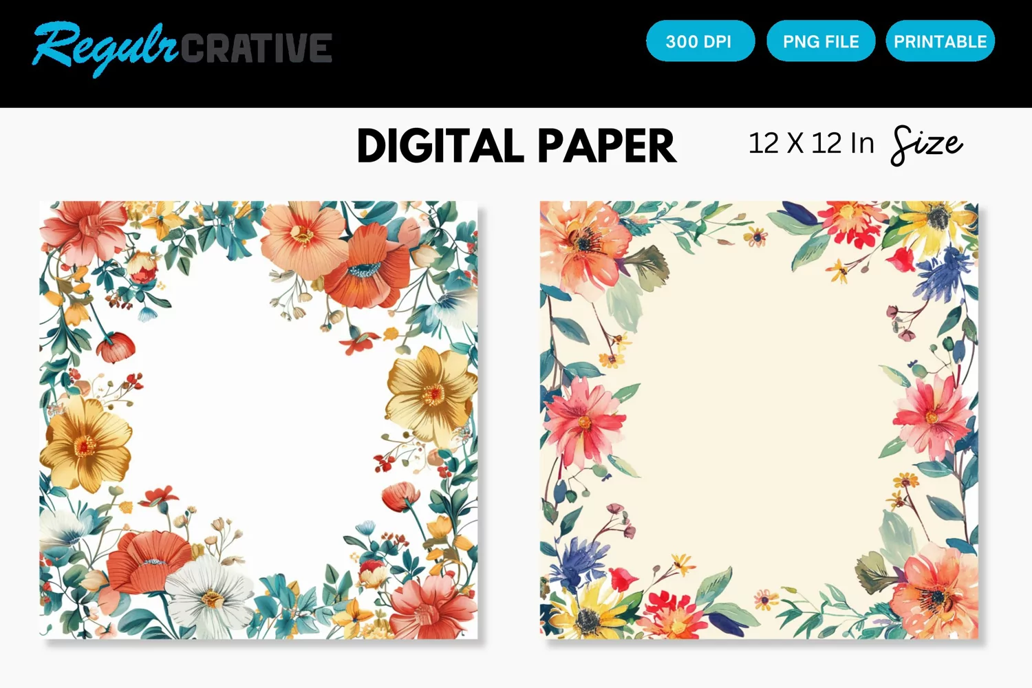 Colorful Floral Frames Digital Paper, Floral Frames Pattern product image 1