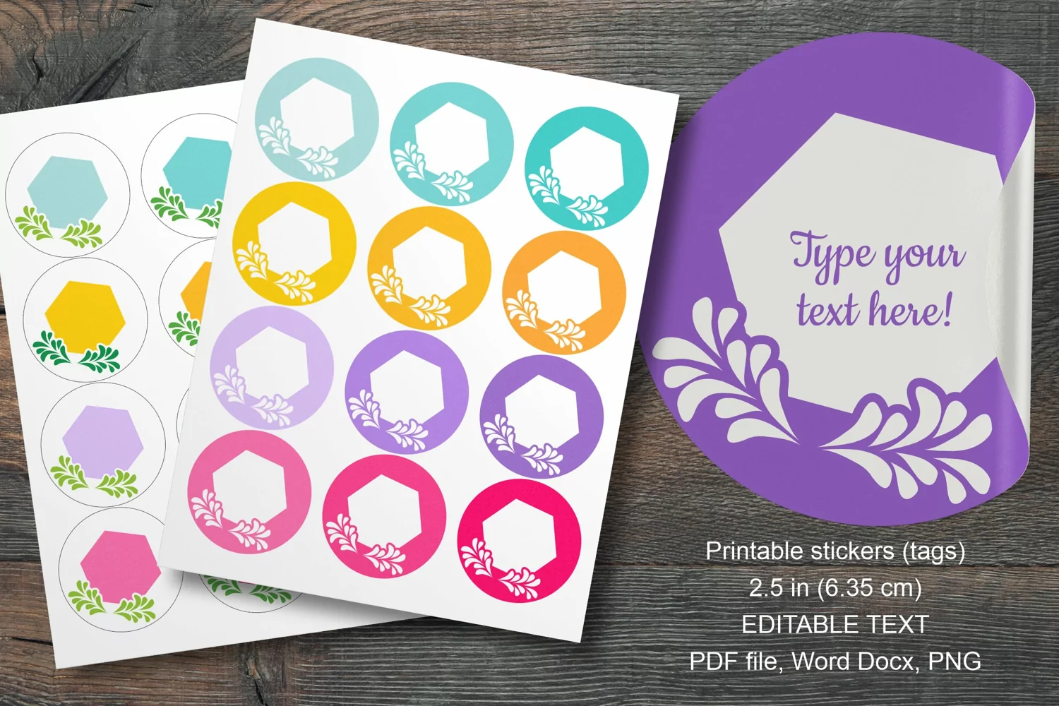 Colorful Floral Hex Summer Round Labels 12 pcs per paper