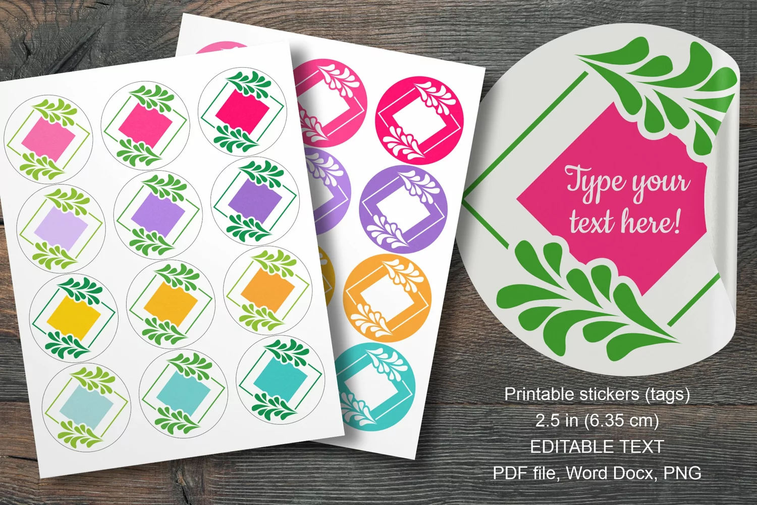 Colorful Floral Square Summer Round Labels 12 pcs per paper