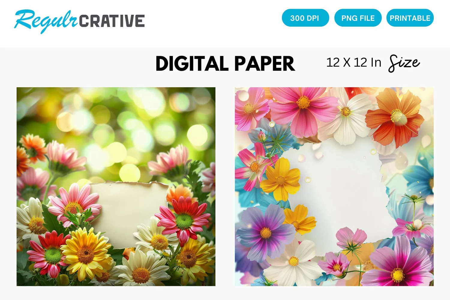 Colorful Flowers With a Note Digital Paper product image 1
