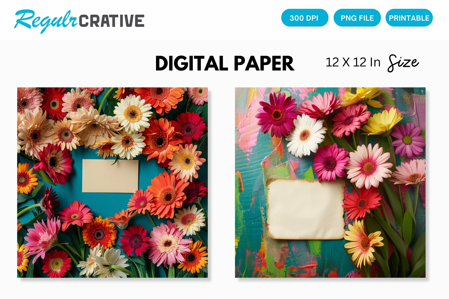 Colorful Flowers With a Note Digital Paper product image 1