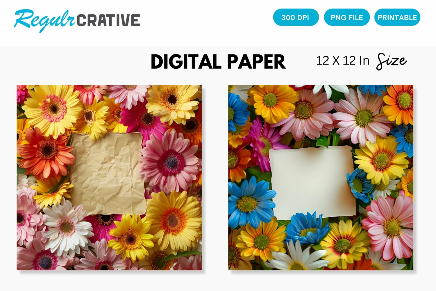 Colorful Flowers With a Note Digital Paper product image 1
