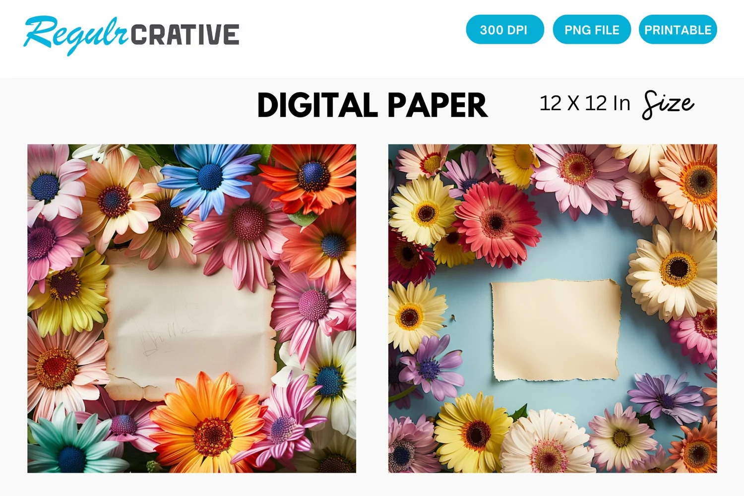 Colorful Flowers With a Note Digital Paper product image 1