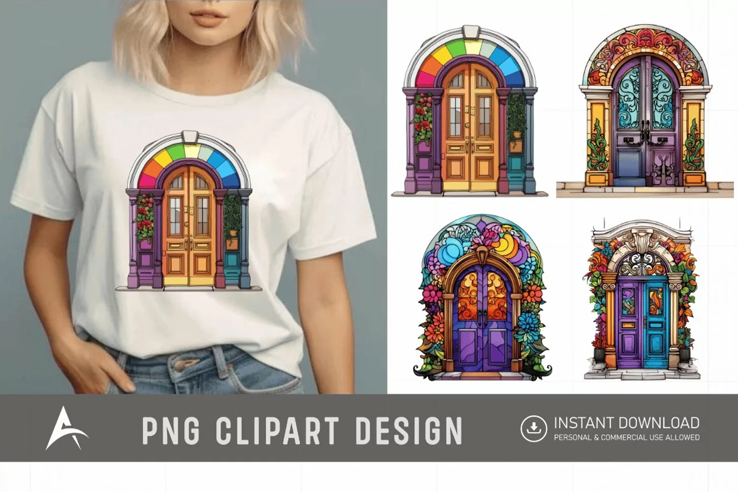 Watercolor Colorful Front Doors Sublimation Clipart product image 1