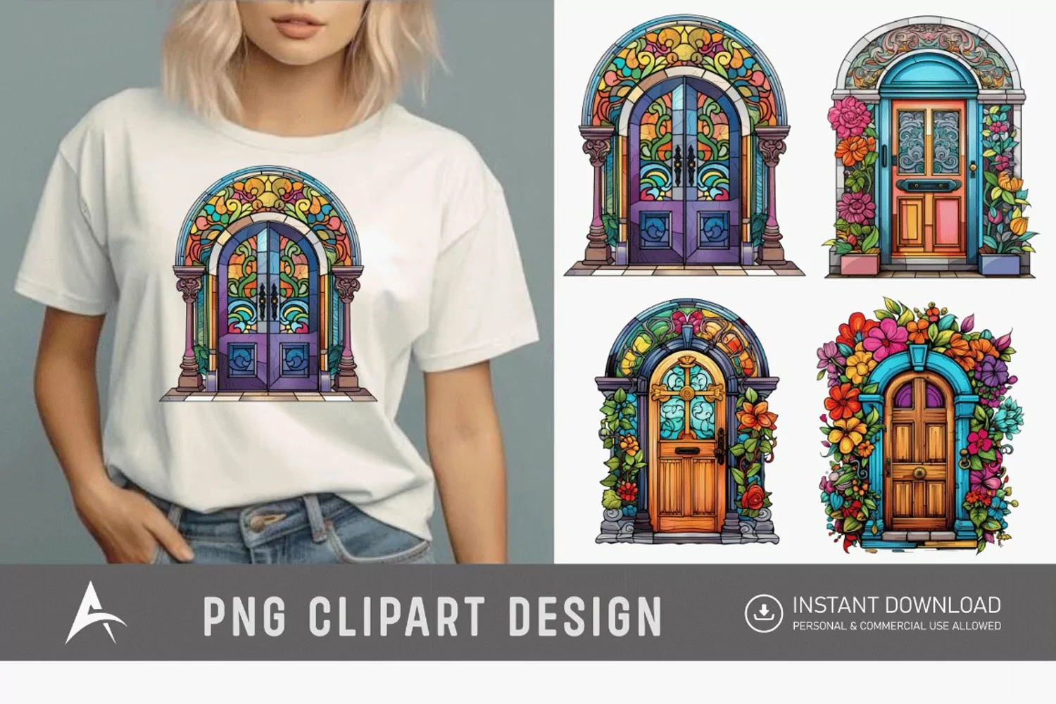Watercolor Colorful Front Doors Sublimation Clipart product image 1