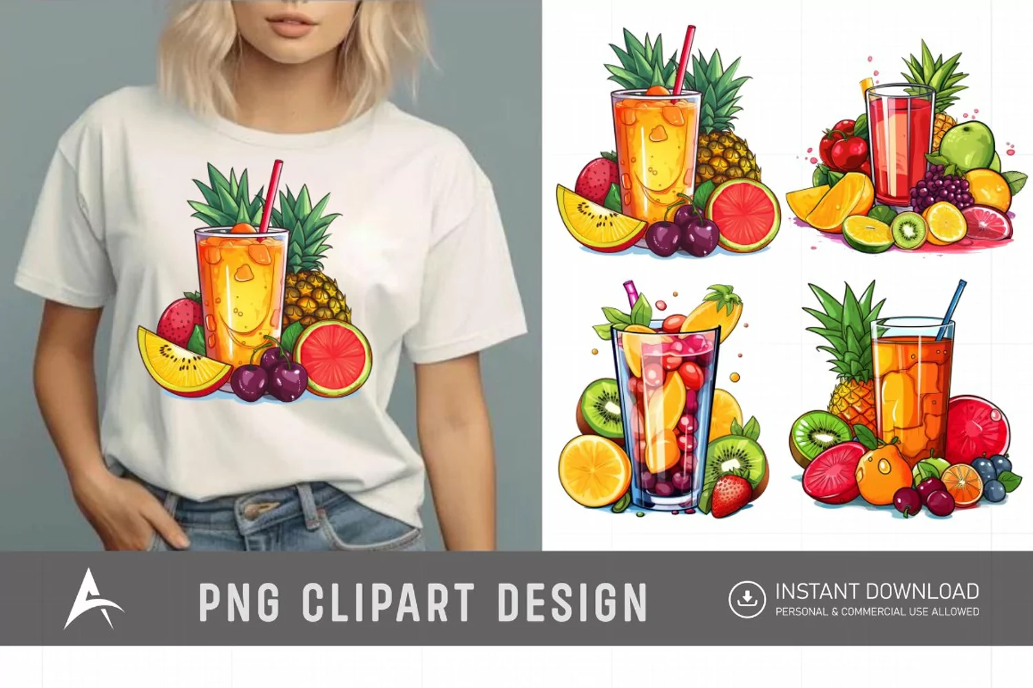 Watercolor Colorful Fruit Juice Clipart product image 1